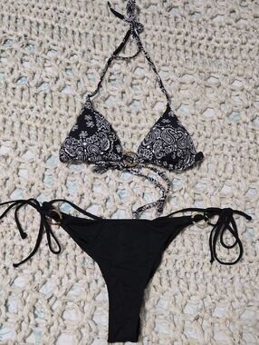Garage Black Paisley Triangle Bikini Set